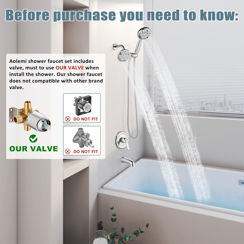 Aolemi Shower Faucet Set with Tub Spout Rain Shower Head