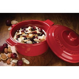 Gourmet du Village, Caquelon Pour Brie - 2 Piece Ceramic Brie Baker, Side Handles, Red