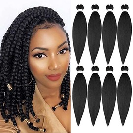 Braiding Hair Professional Pre-stretched Braiding Hair 12 Inch 8 Packs Natural Black Hair Extensions Easy Braid Synthetic Crochet Braiding Hair (12inch,#1B)