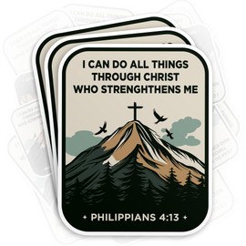 (3Pcs) I Can Do All Things Through Christ Who Strengthens Me Christian Faith Sticker Philippians 4 13 Waterproof Die-Cut Vinyl Sticker for Kindle Laptop Water Bottle Funny Decal Gifts 2 Inches