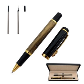 Accod Rollerball Pen Business Signature Pen Durable Office Pen with Two 0.5mm Black Refills Gift Pen Gift Box (Yellow)