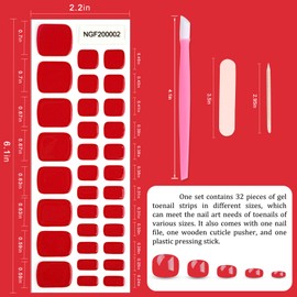 DANNEASY 32PCS Semi Cured Gel Nail Strips for Toes - Works with Nail lamp, Salon-Quality, Long Lasting, Easy to Apply & Remove, Solid Color Gel Toenail Stickers Full Nails Wraps (Red)