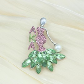 Rhinestone Sorority Gift for Women Greek Sorority Brooch Pin Alphah Paraphernalia Gift Pink & Green Jewelry Sisterhood Graduation Gift (girl pin)