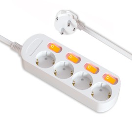 EVOELEC Sinzeln 4-Way Socket, Switchable Power Strip with Overcurrent Protection, 16 A, 250 V (1.5 m, Home)