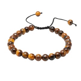 TreasureBay Womens Mens Handmade 6mm Gemstone Bracelet Adjusable | Beaded Bracelet (Tiger's Eye)