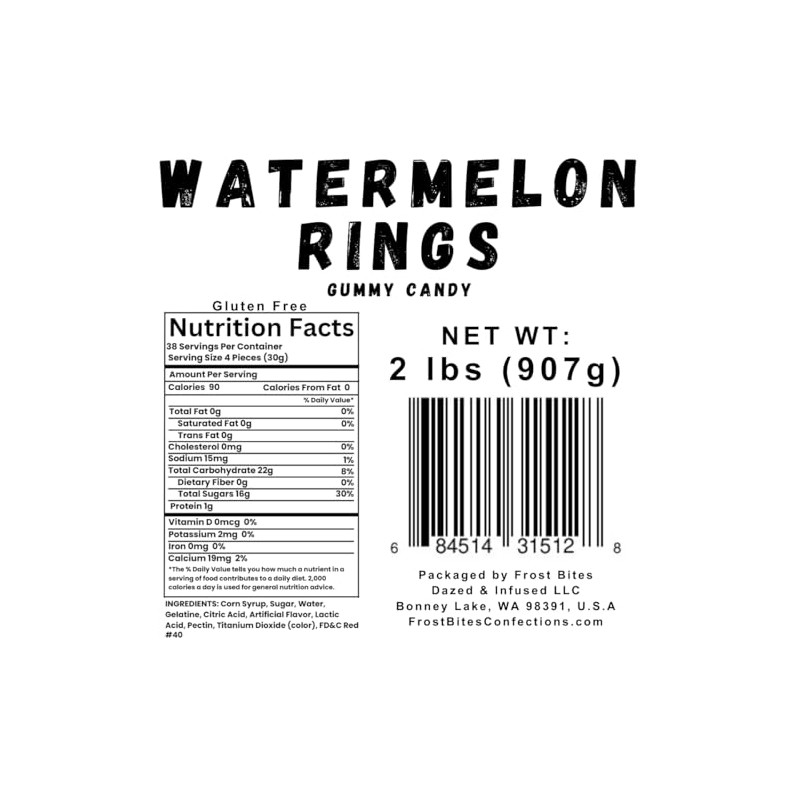 Watermelon Gummy Rings Candy, Bulk, 2 Pounds