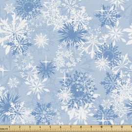 Ambesonne Snowflake Fabric by The Yard, Winter Holiday Illustration Christmas Snowflakes on Abstract Background, Decorative Fabric for Upholstery and Home Accents, 2 Yards, Blue White