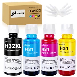 EXCERCUS 4 Pack 31 32XL Ink Bottle Set Compatible with HP 31 32XL Ink Bottles for HP Smart Tank 5000 6001 5101 5102 Plus 651 551 455 457 450 7301 7001 7602 (135ML 32XL Black, 70ML 31 Color)