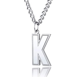 Letter Necklace for Men & Women Initial K Charm Stainless Steel Chain