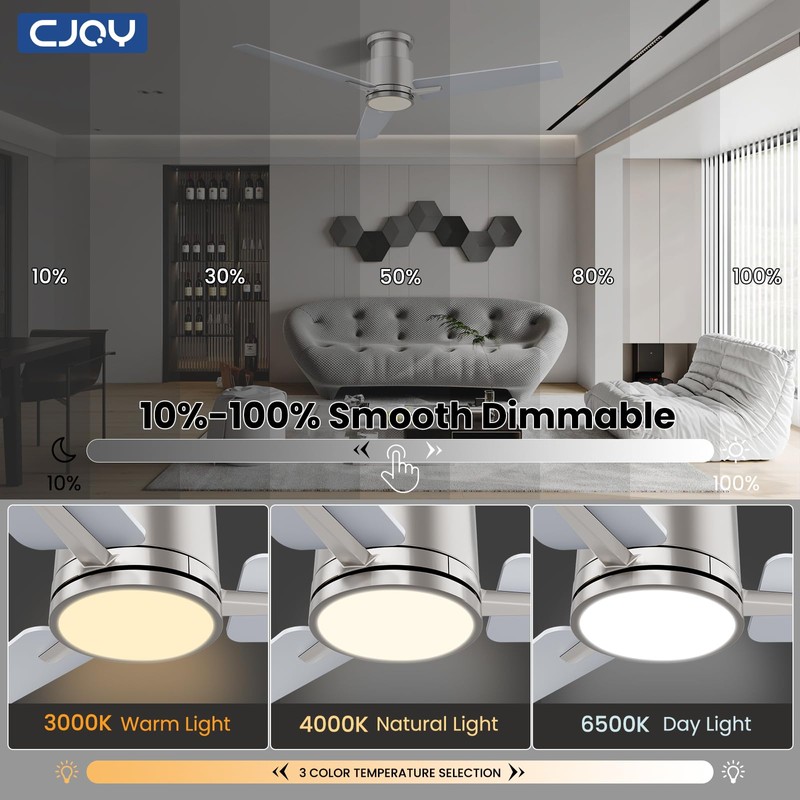 CJOY Ceiling Fan with Lights, 52 Inch Low Profile Ceiling