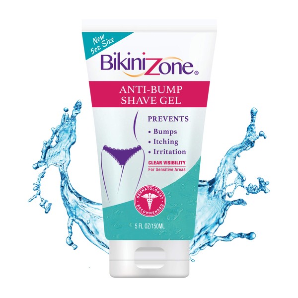 Bikini Zone Anti-Bumps Shave Gel - Close Shave w/No Bumps, Irritation, or Ingrown Hairs - Dermatologist Recommended - Clear Full Body Shaving Cream﻿ (5 oz)