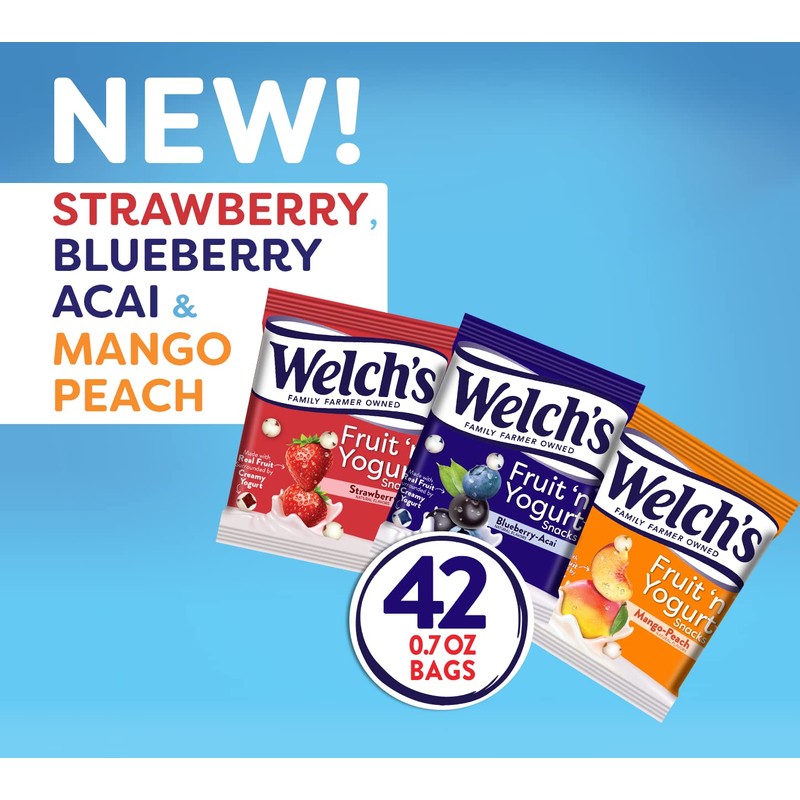 Welch's Fruit Snacks, Fruit 'n Yogurt Variety Pack, Strawberry, Blueberry