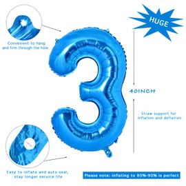 Large Number 3 Balloons,40 inch Number Balloons for Birthday Graduation Wedding Anniversary Celebration Party Decorations (Blue)