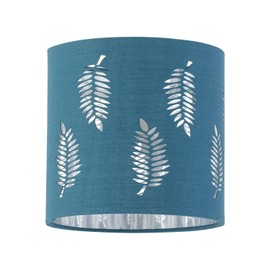 Set of 2 Teal Table Lamp Shades, Lampshades for Table Lamp or Bedside Light, Fern Leaf Cut Out Design, Diameter 15cm