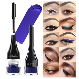 LSxia 2-in-1 Gel Eyeliner Set, Tattoo Eyeliner Waterproof Smudge Proof Eyeliner Gel Eye-liner Pot Cream Eyeliner Tool with Gel Liner Brush, High Pigment Eye Makeup Gel Eye-liners for Women (Blue)