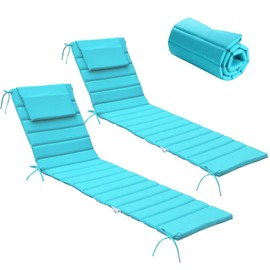 UFavo Home Chaise Lounge Cushion Outdoor Set of 2- Foldable Waterproof Pool Lounge Chair Cushions with Ties and Headrest, 80x26 Inch, Patio Furniture Cushions Replacement for Lawn Pool, Lake Blue