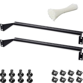 2 Pcs 1U Horizontal 19 Inch Rack Mount Cable Management Support Bar Bracket Cross Bar Server Cable Rack Mount with 50 Pcs Tie
