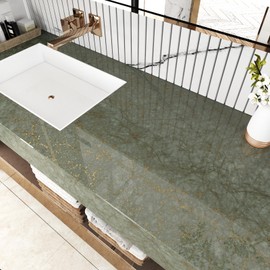 Wallderful Gradient Gray Gold Marble Wallpaper Green Grey Kitchen Countertop Peel and Stick Glossy Marble Contact Paper for Cabinets Self Adhesive Wallpaper for Bathroom Wall Backsplash Vinyl Wrap
