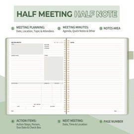 SUNEE Half Meeting Half Note - 8.5"x11" Professional Notebooks for Work - 160 Pages, B5 Size Project Planner, Spiral Meeting Agenda Organizer for Women Men, Note Taking,Office with Vegan Leather Cover
