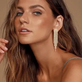 Clearine Tassel Clip On Earrings Fashion Long Drop Chandelier Sparkle Rhinestone Crystal Clip On Earrings for Women Clear Silver Tone, Crystal