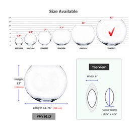 WGV Moon Vase, 16" x 6"W, 13" H, Clear Glass Floral Container with Oval Opening, Planter Terrarium, Wedding Event Home Decor, 1 Piece (VMV1013)