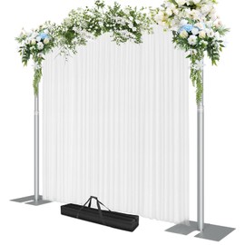 EMART Heavy Duty Backdrop Stand, 10x10Ft Adjustable Pipe and Drape kit with 9.26 LBS Steel Flat Base, Sturdy Metal Diy Photo Background Frame for Parties, Events, Wedding, Photography - Silver