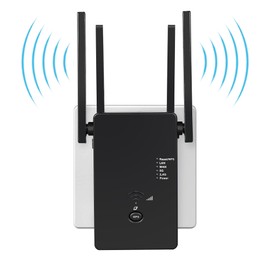 WLAN Repeater WLAN Amplifier 1200 Mbit/s Dual-Band WiFi Booster with Repeater/Router/Access Point Mode, 4 Antennas, Easy Setup, WiFi Range Extender with LAN/WAN Port (White)