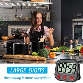 Kitchen Timer, Digital Visual Timer Magnetic Clock Stopwatch Countdown Timer, Large LCD Screen Display Big Digits, Loud Alarm for Cooking, Shower, Bathroom - Black