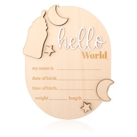 Wooden Baby Announcement Sign, Hello World Baby Welcome Sign Baby Announcement Plaque Newborn Baby Name Board Birth Announcement Sign for Photo Props Baby Shower