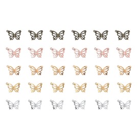Ruwado 30 Pcs Hollow Butterflies with Hole Charm Pendants Metal Jewelry Making Supplies 2.7 x 1.9 cm Small Vintage Accessories for Necklace Bracelet Earring DIY Crafting Project (Colorful)