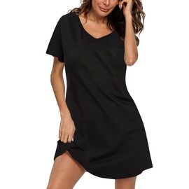 ENJOYNIGHT Women's Sleepwear Cotton Short Sleeve Nightgown Soft Print Nightshirt (3X-Large,Solid Black)
