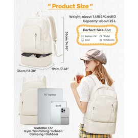 Small Gym Backpack for Women Men, Waterproof Gym Track Bag with Expandable Shoe Compartment, Lightweight Mini Casual Daypack Sports Back Pack for Travel Hiking Dance Yoga Fitness Track, White