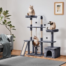 Yaheetech Cat Tree, 53.5 Inch Pet Play House with Sisal Scratching Posts, Condo, Perches, Wide Platform for Indoor Kittens/Adult Cats, Dark Gray