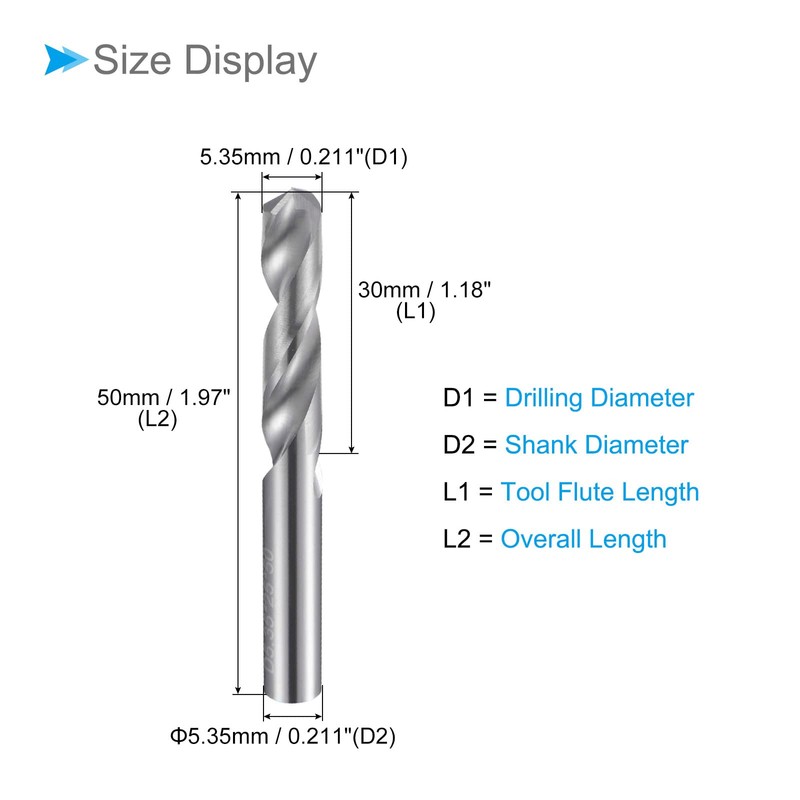 CoCud Solid Carbide Drill Bits 5.35 mm Diameter K35 Tungsten