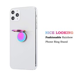lenoup Rainbow Cell Phone Ring Stand Holder,Multicolor Ring Grip Kickstand,Iridescent 360 Rotation Metal Finger Ring for Phones,Pad