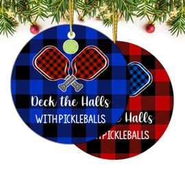 DECORLUXES Pickleball Christmas Ornaments, Acrylic Set 2 Round Christmas Pickleball Ornaments for Family, Friends, Gifts for Pickleball Lovers, Christmas Tree Decoration