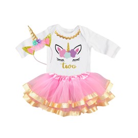 Luke and Lulu Unicorn Birthday Outfit for Girls – 2nd Birthday Outfit with Shirt Tutu and Headband - Baby Unicorn Dress