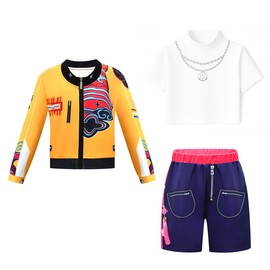 ROSEZUZU Stage Outfit Pop Singers Clothes Set Top and Pants and Coat for 4-14 Years