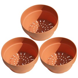 Lurrose 3pcs Japanese Style round Plastic Flower Pots Imitation Clay Planting Containers with Drainage Holes 18cm Diameter Decorative Small Plastic Succulent Planters for Indoor
