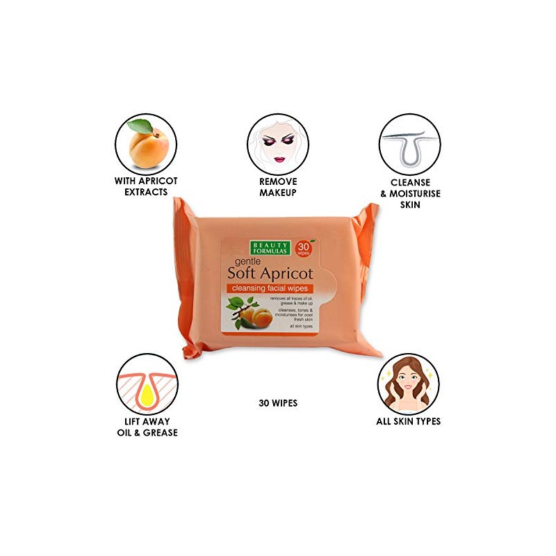 Beauty Formulas Gentle Soft Apricot Cleansing Facial Wipes 30'S
