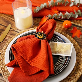 Juego de 6 servilleteros de calabaza negra, hebilla de Halloween para Acción de Gracias, decoración de mesa, reunión familiar y comedor