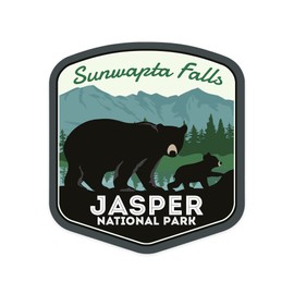 Die Cut Sticker Jasper National Park, Canada, Sunwapta Falls, Black Bear and Cub, Contour Vinyl Sticker 3 to 6 inches, (Waterproof Decal for Cars, Water Bottles, Laptops, Coolers), Large