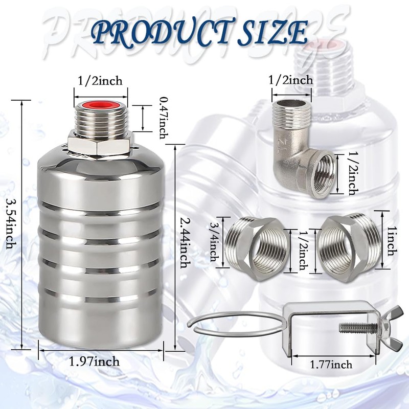 Float Valve,1/2" to 3/4" 1'' Water Level Control Float Valve,