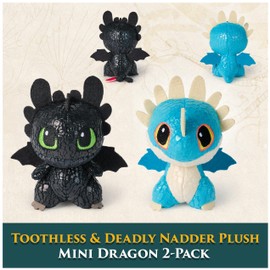 DreamWorks Dragons How to Train Your Dragon Mini Plushies, Toothless & Deadly Nadder 2-Pack, 3” Stuffed Animals, Kids Toys for Boys Ages 4 & Up
