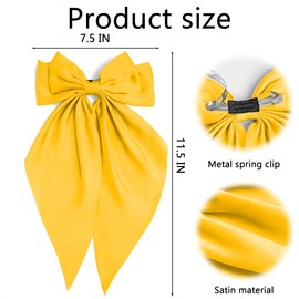 2Pcs Yellow Hair Bows Long Tail Satin Bow Hair Clips Large Silky Ribbon Bow for Hair Ponytail Holder with Metal Clip Coquette Vacation Hair Barrettes Accessories Gifts for Women Girls
