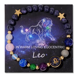 Vinswet Leo Zodiac Bracelets for Women Men,12 Constellations Healing Crystal Stone Beads Bracelet Birthday Zodiac Gifts Horoscope Spiritual Jewelry Bracelet Gifts (Leo-starry sky)
