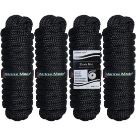Amarine Made 4 Pack 1/2 Inch 25FT Double Braid Nylon Boat Dock Line Mooring Rope Heavy Duty