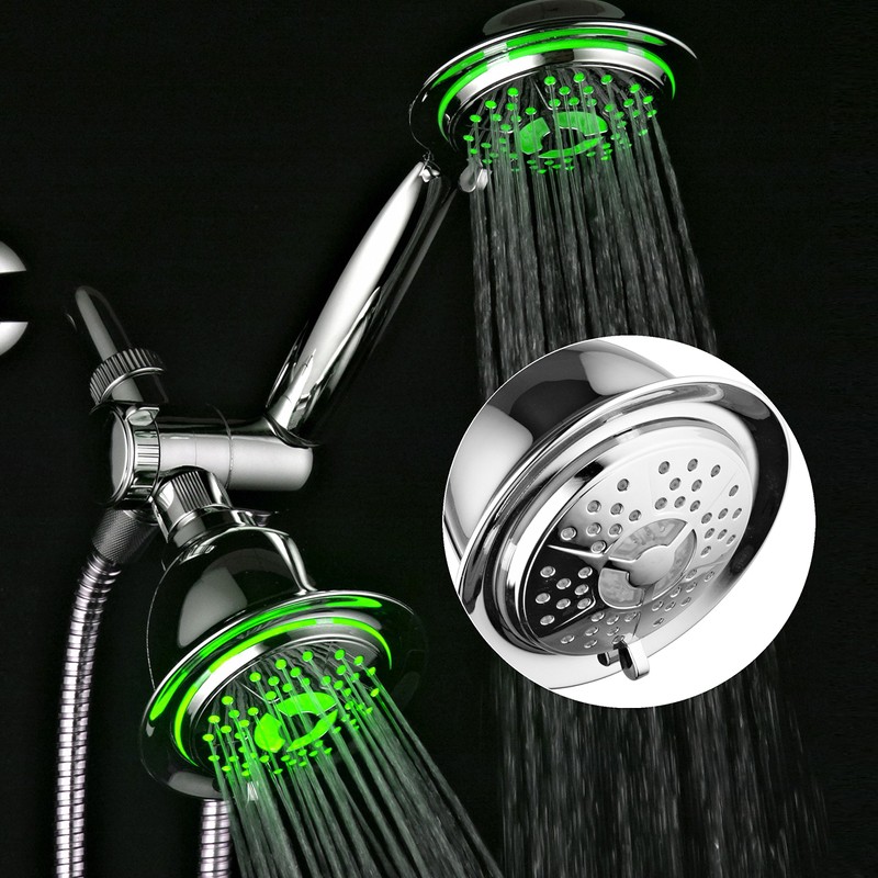 PowerSpa All-Chrome 7-Color LED Shower Head/Hand Held Shower High Pressure
