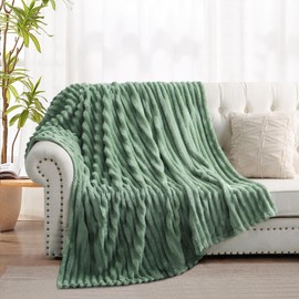 RUIKASI Cuddly Fluffy Blanket Green - Fleece Blanket 130 x 150 cm as Sofa Blanket Couch Blanket Soft Cuddly Cord Blanket Sofa Couch Blanket Throw Thick Plush Blanket Warm