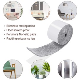 Shappy 2 Packs 120 x 2 x 0.12 Inch Felt Strips with Adhesive Backing Felt Tape Roll Non Slip Self Adhesive Cuttable Furniture Pads for Protecting Hardwood Floors, Chairs, Wall(Light Grey)